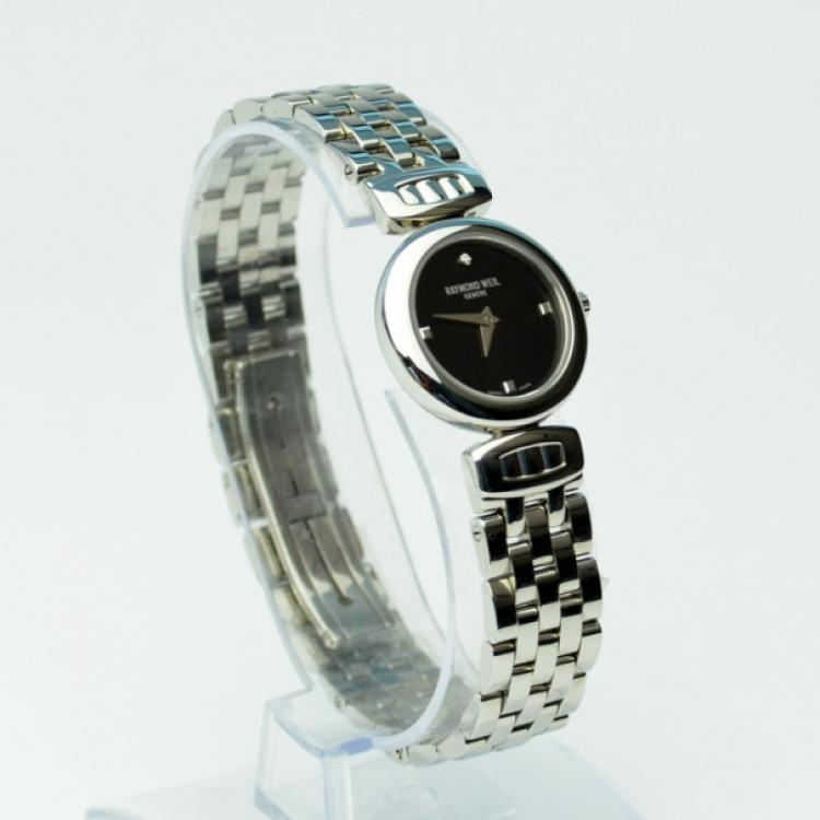 Pre Owned Raymond Weil SS Black Ladies Wristwatch 