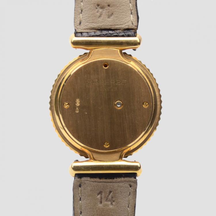 Pre Owned Robergé Casino 18 K Yellow Gold Black Womens Wristwatch 30 MM 