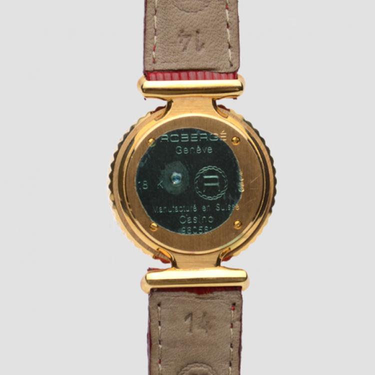 Pre Owned Robergé Red Casino 18 K Yellow Gold Red Women Wristwatch 30 MM 