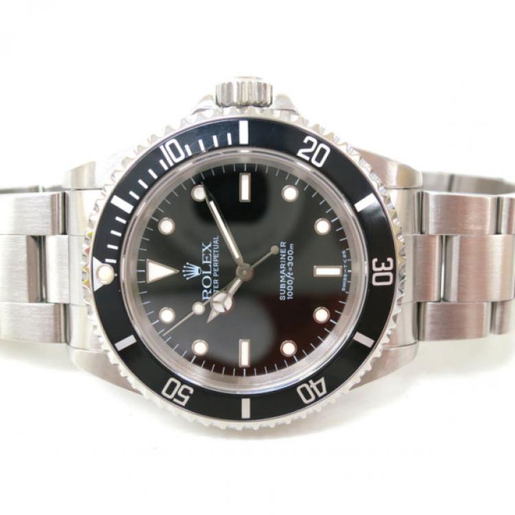 Pre Owned Rolex Submariner Non Date Wristwatch Black Silver Mens 