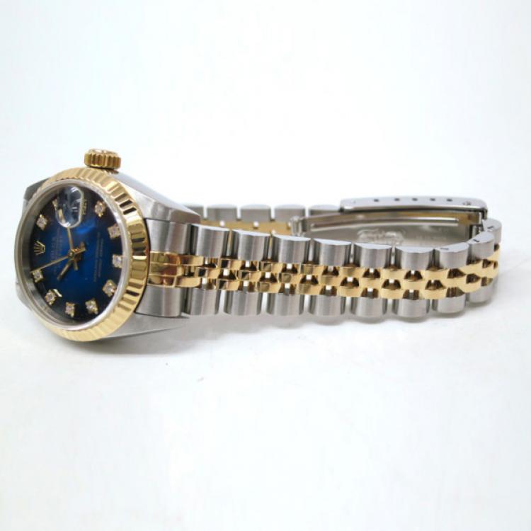 Pre Owned Rolex Date Just 10P Wristwatch SS YG Blue Gradation Ladies
