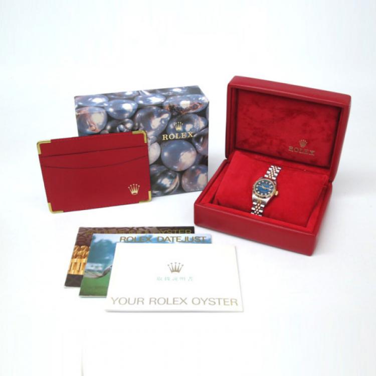 Pre Owned Rolex Date Just 10P Wristwatch SS YG Blue Gradation Ladies