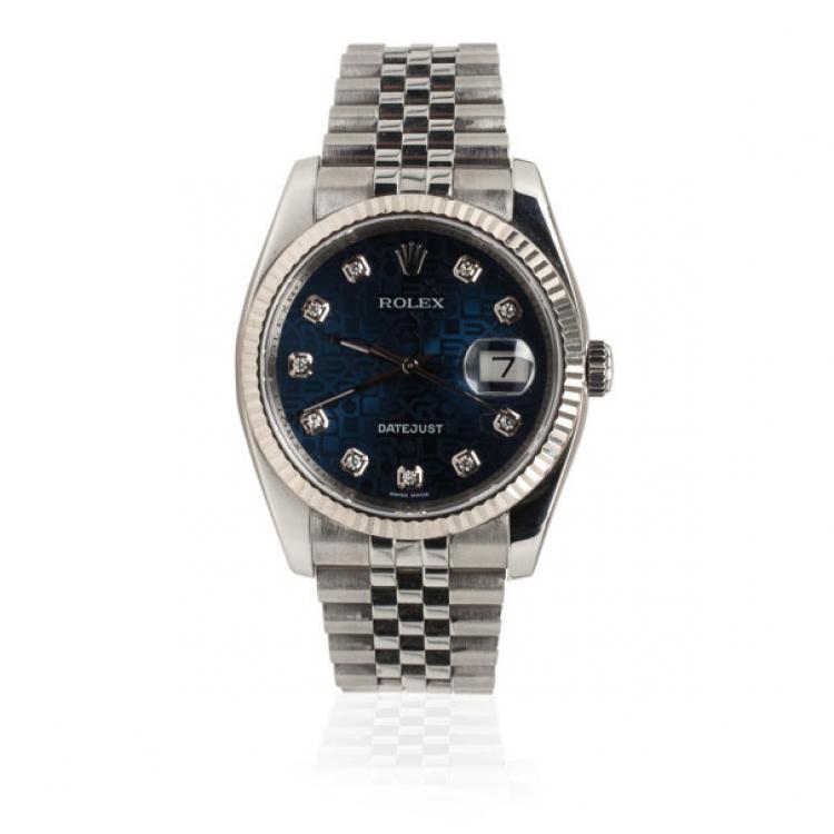 Pre Owned Rolex Datejust Blue Jubilee With Diamonds SS Mens Wristwatch 36 MM