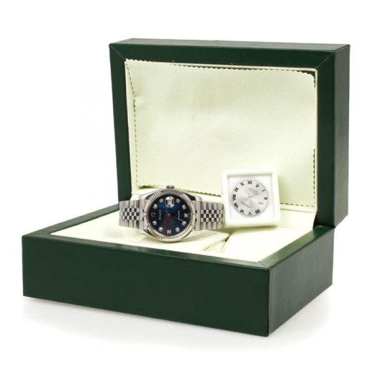 Pre Owned Rolex Datejust Blue Jubilee With Diamonds SS Mens Wristwatch 36 MM
