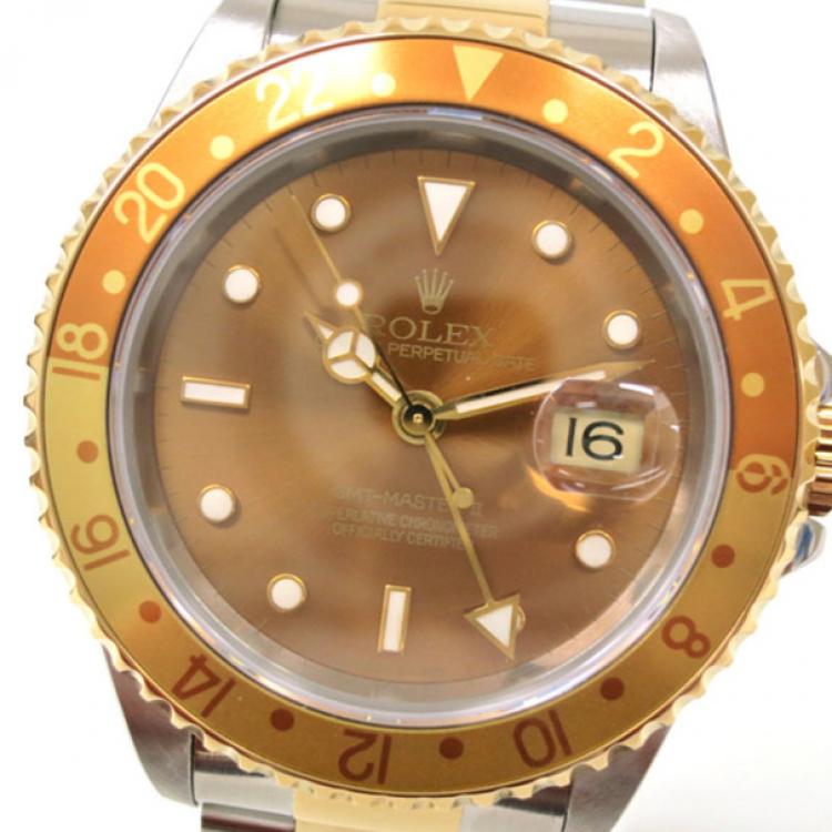 Pre Owned Rolex GMT Master II Wristwatch SS/K 18 Brown Combination Men 