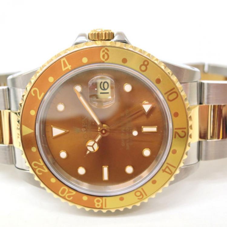 Pre Owned Rolex GMT Master II Wristwatch SS/K 18 Brown Combination Men 