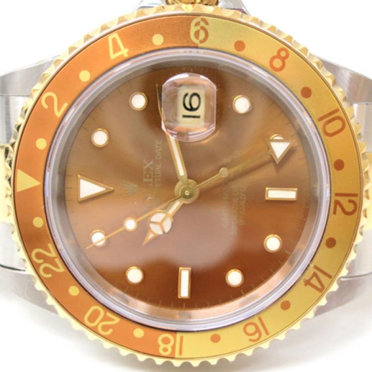 Pre Owned Rolex GMT Master II Wristwatch SS/K 18 Brown Combination Men 