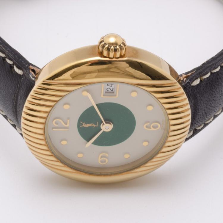 Pre Owned Yves Saint Laurent Gold Plated Two Toned Dial Ladies Wristwatch