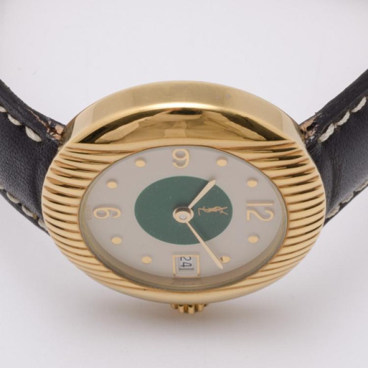 Pre Owned Yves Saint Laurent Gold Plated Two Toned Dial Ladies Wristwatch