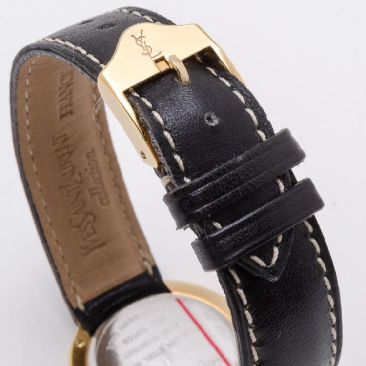 Pre Owned Yves Saint Laurent Gold Plated Two Toned Dial Ladies Wristwatch