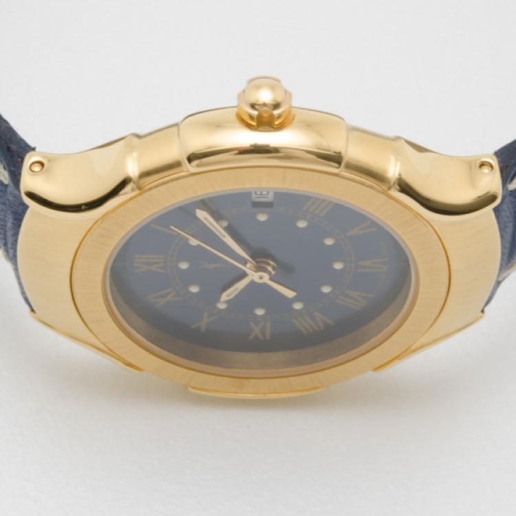 Pre Owned Yves Saint Laurent Date Gold Plated Classic Collection Unisex Wristwatch