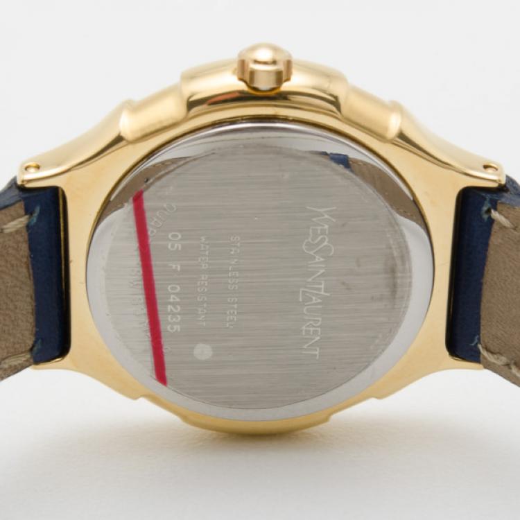 Pre Owned Yves Saint Laurent Date Gold Plated Classic Collection Unisex Wristwatch