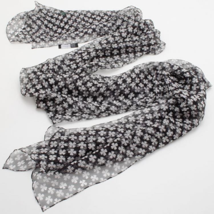 Pre Owned YSL Black and White Clover Printed Scarf