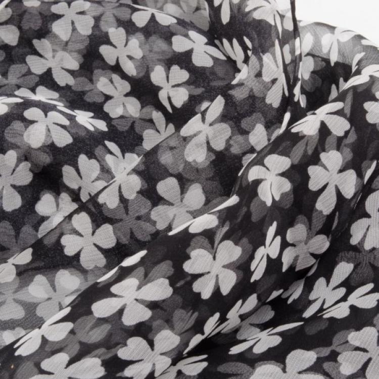 Pre Owned YSL Black and White Clover Printed Scarf
