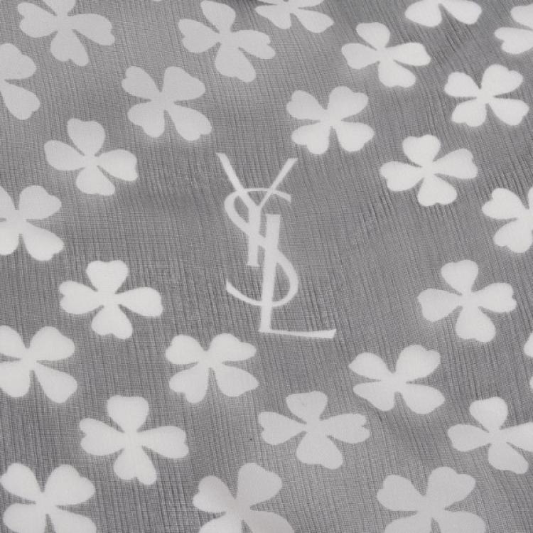 Pre Owned YSL Black and White Clover Printed Scarf