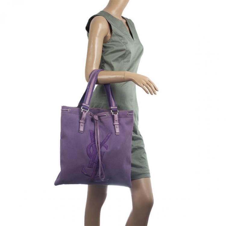 Pre Owned Saint Laurent Paris Purple Canvas Signature Tote