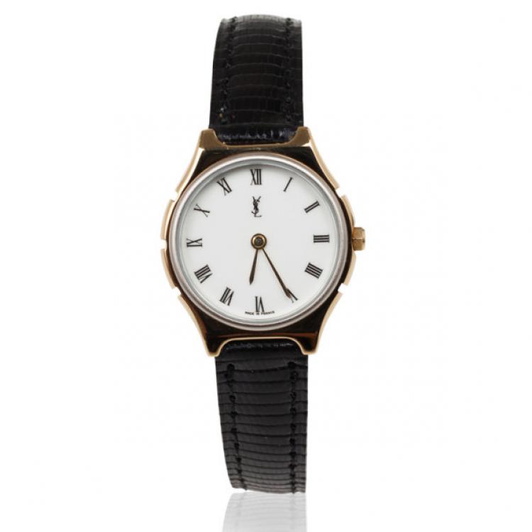 Pre Owned Yves Saint Laurent SS Leather Womens Wristwatch 26 MM