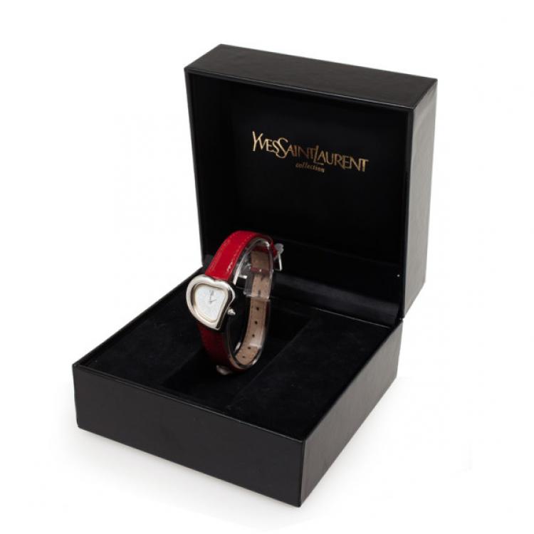 مملوكة مسبقًا Saint Laurent Paris Heart SS Leather Womens Watch 26 MM