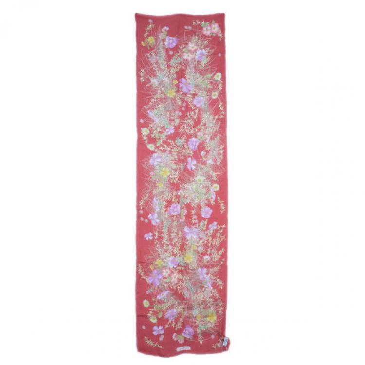 Pre Owned Salvatore Ferragamo Red Floral Silk Stole