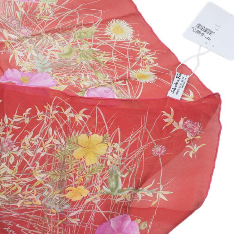 Pre Owned Salvatore Ferragamo Red Floral Silk Stole
