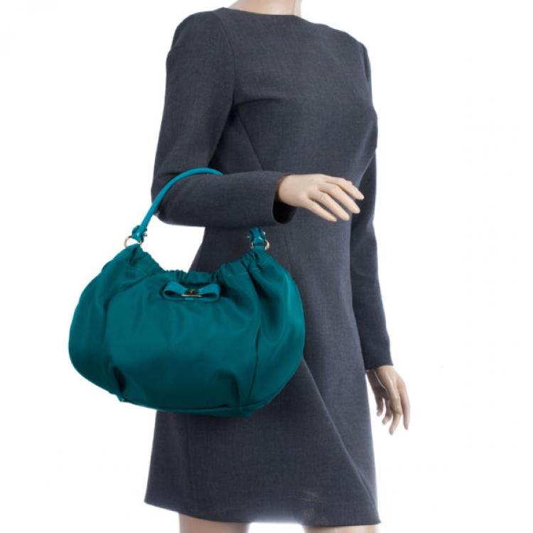 Pre Owned Salvatore Ferragamo Green Nylon Hobo
