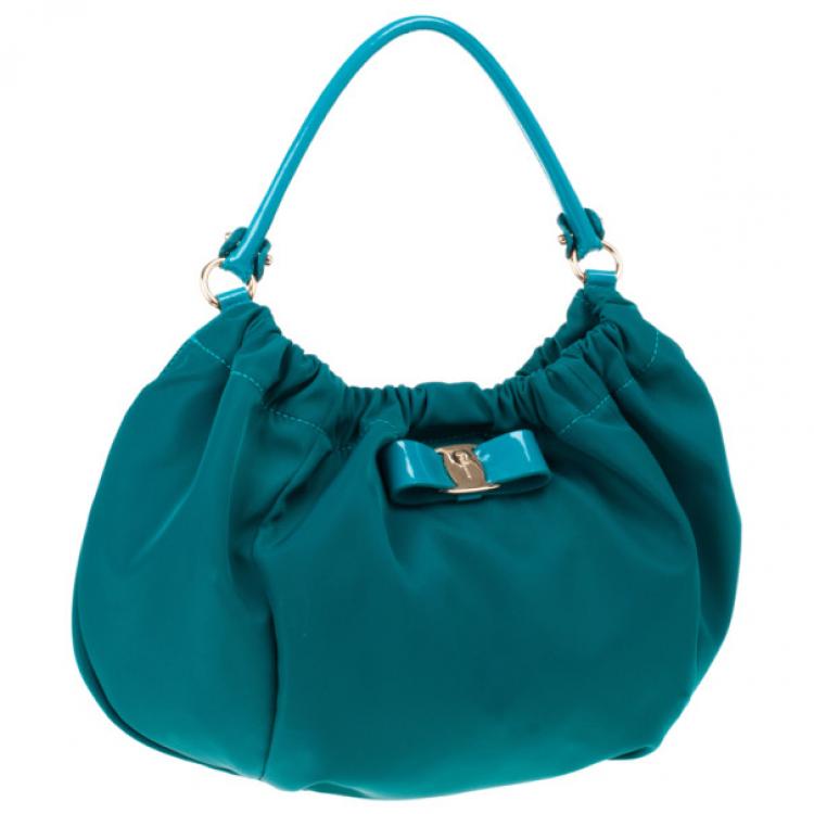 Pre Owned Salvatore Ferragamo Green Nylon Hobo
