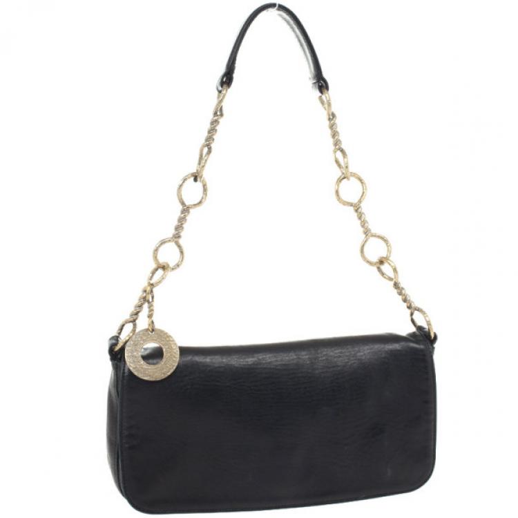Pre Owned Salvatore Ferragamo Black Leather Chain Shoulder Bag