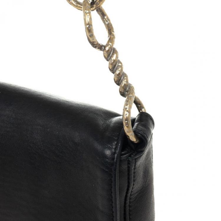 Pre Owned Salvatore Ferragamo Black Leather Chain Shoulder Bag