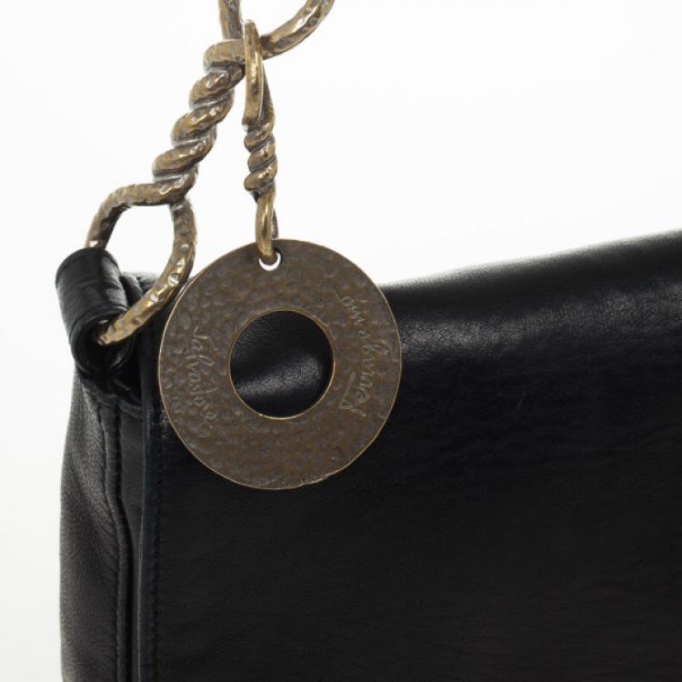 Pre Owned Salvatore Ferragamo Black Leather Chain Shoulder Bag