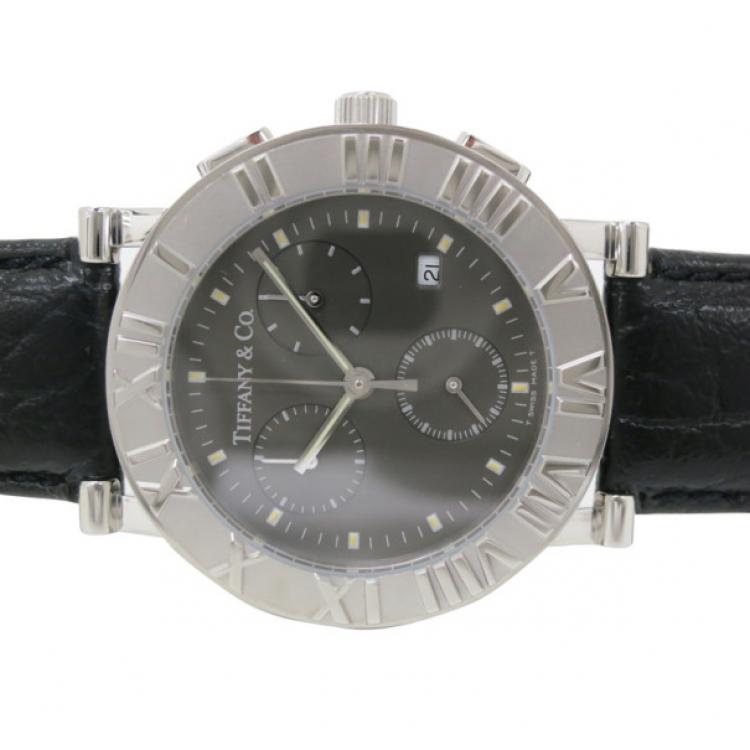 Pre Owned Tiffany & Co. Stainless Steel Atlas Womens Chronograph 35 MM