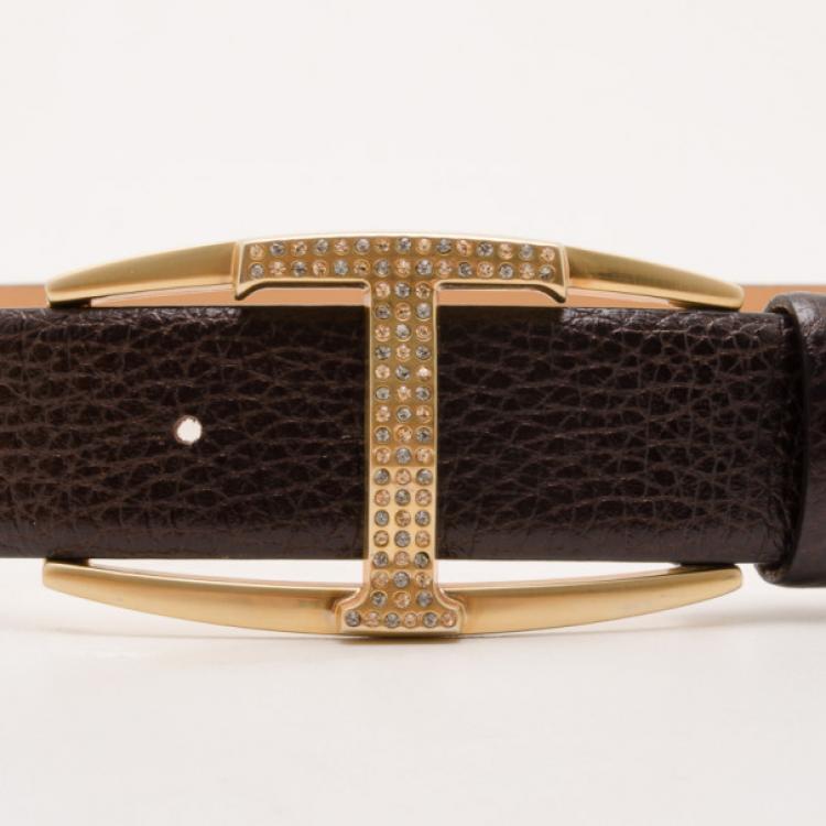 Pre Owned Tod's Brown Leather T Buckle Belt