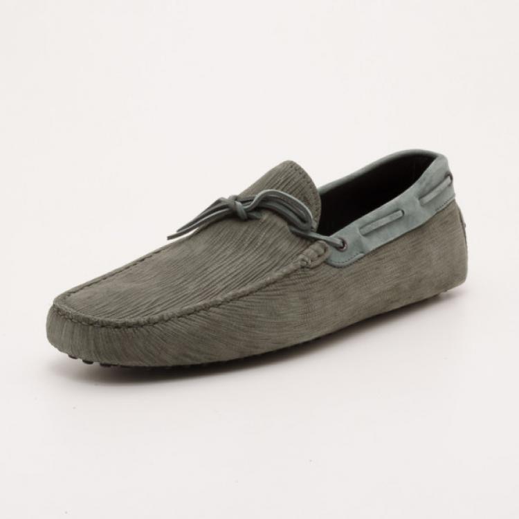 Pre Owned Tod's Light Green Gommino Leather Driving Moccasins Size 45