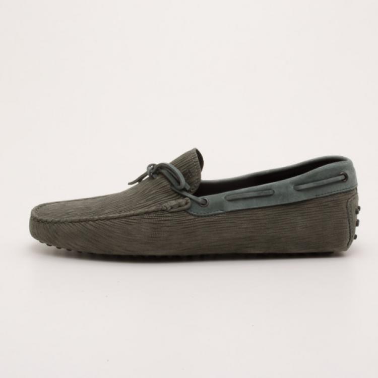 Pre Owned Tod's Light Green Gommino Leather Driving Moccasins Size 45