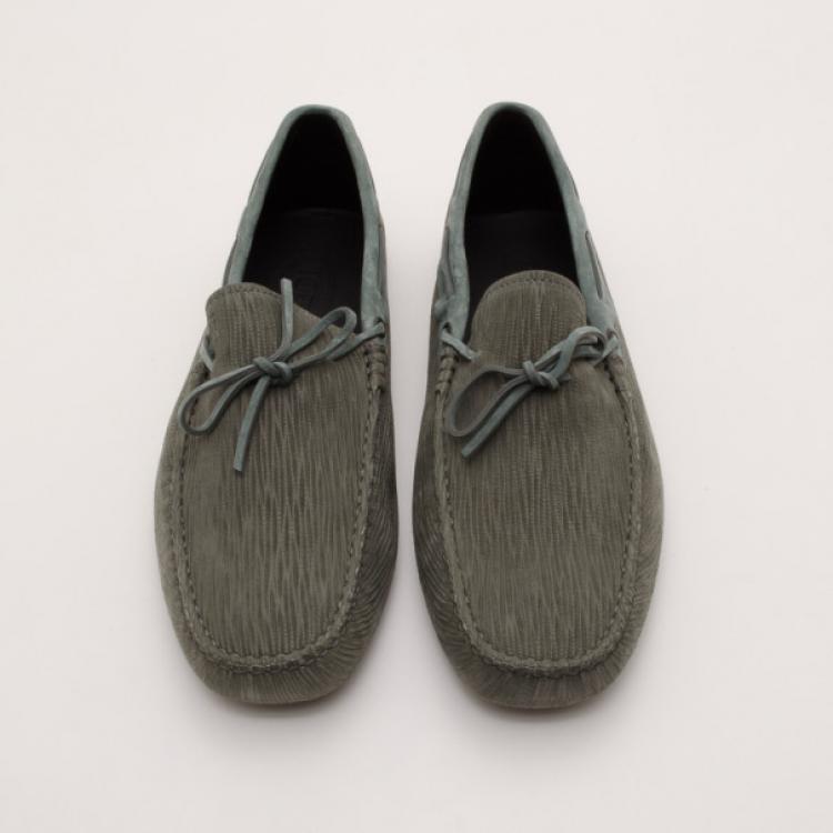 Pre Owned Tod's Light Green Gommino Leather Driving Moccasins Size 45