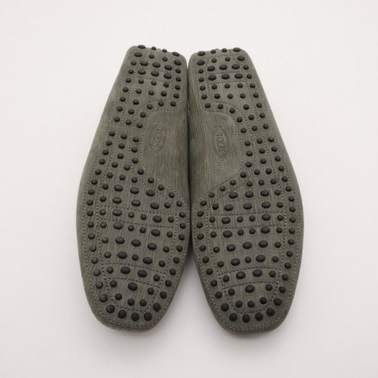 Pre Owned Tod's Light Green Gommino Leather Driving Moccasins Size 45
