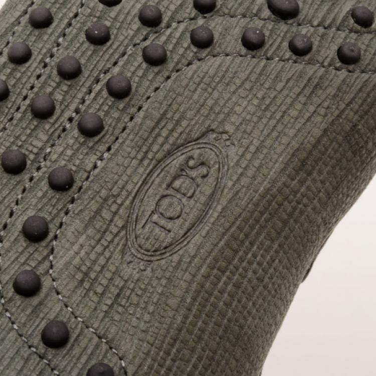 Pre Owned Tod's Light Green Gommino Leather Driving Moccasins Size 45