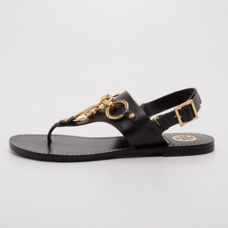 Tory burch black outlet and gold sandals