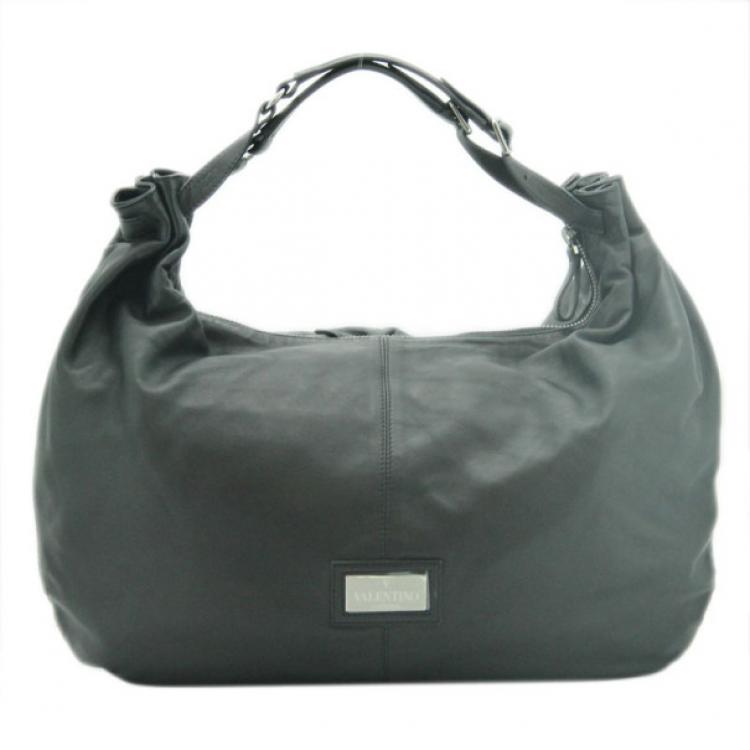 Pre Owned Valentino Black Petal Leather Hobo Bag 