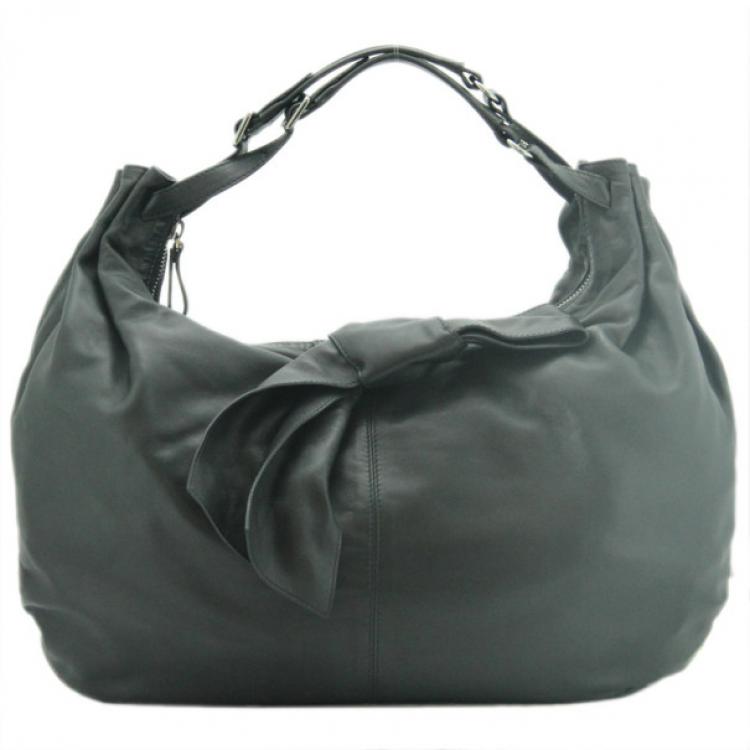 Pre Owned Valentino Black Petal Leather Hobo Bag 