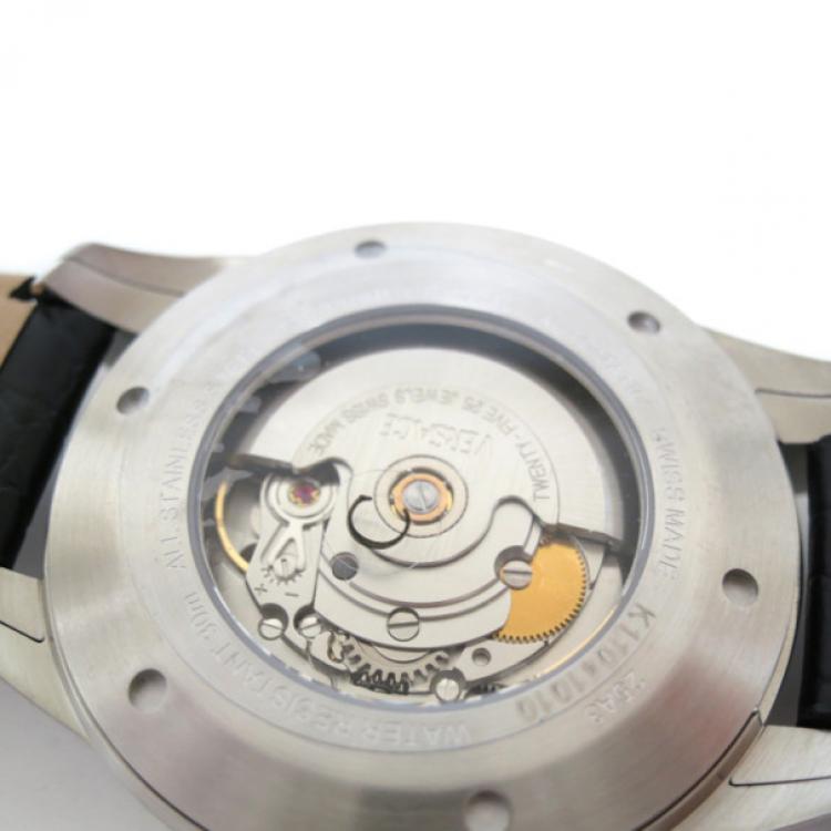 Pre Owned Versace Charcter SS Leather White Mens Wristwatch