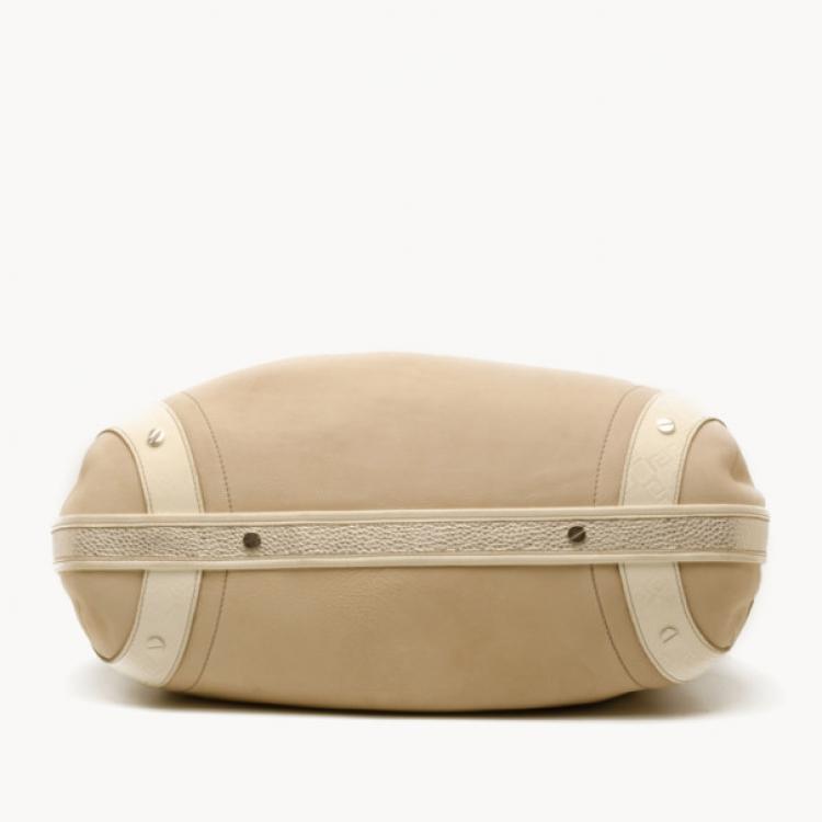 Pre Owned Versace White and Beige Leather Tote