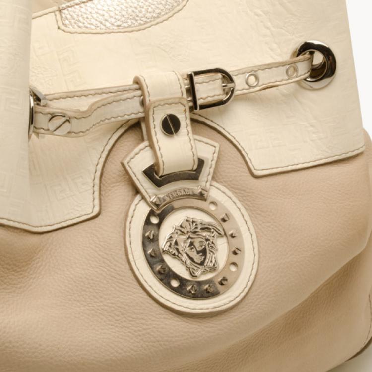 Pre Owned Versace White and Beige Leather Tote