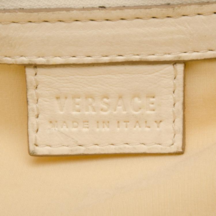 Pre Owned Versace White and Beige Leather Tote