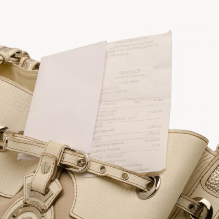 Pre Owned Versace White and Beige Leather Tote