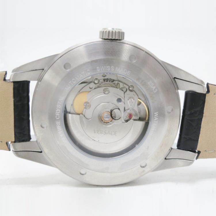 Pre Owned Versace Character SS Leather Mens Wristwatch 42 MM