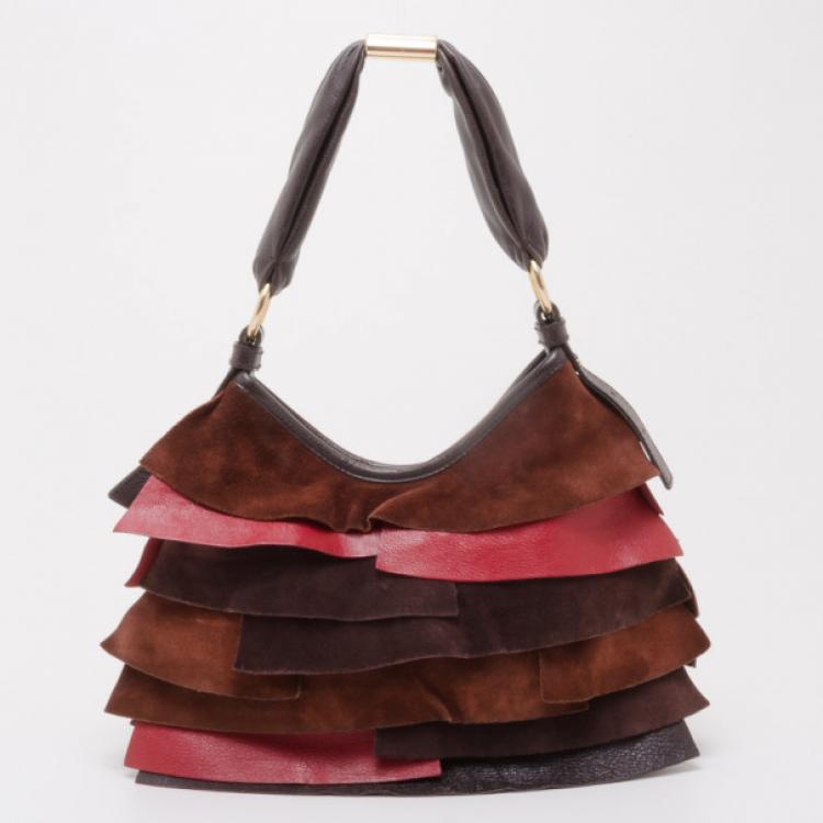 Pre Owned Yves Saint Laurent YSL Multicolor Suede St.Tropez Hobo