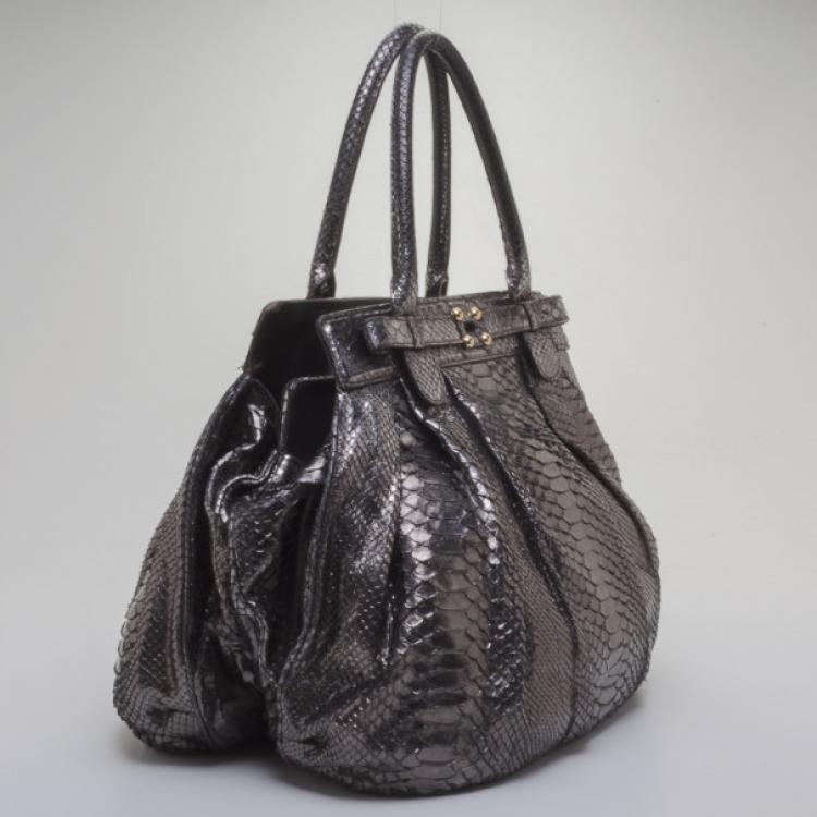 Pre Owned Zagliani Metallic Python Puffy Handbag  