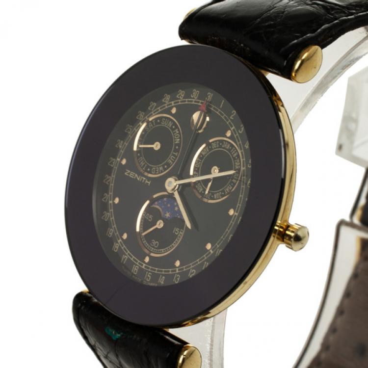 Pre Owned Zenith Moon Phase SS Leather Mens Wristwatch 34 MM