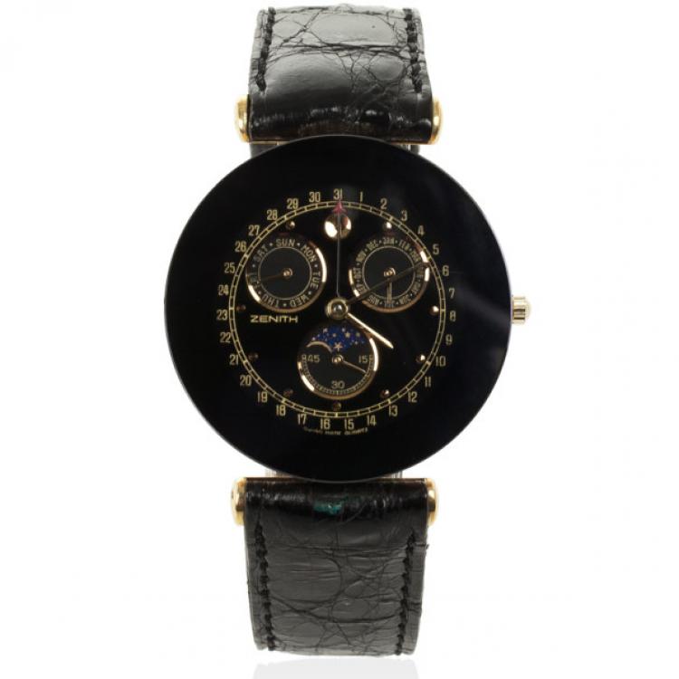 Pre Owned Zenith Moon Phase SS Leather Mens Wristwatch 34 MM