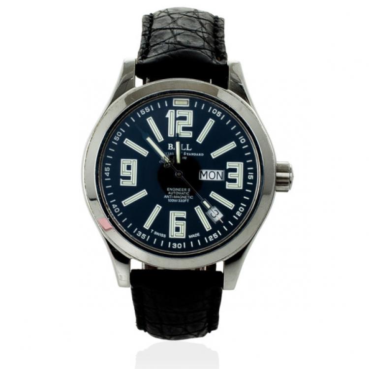 Pre Owned Ball Engineer II SS Leather Black Unisex Wristwatch 38 MM